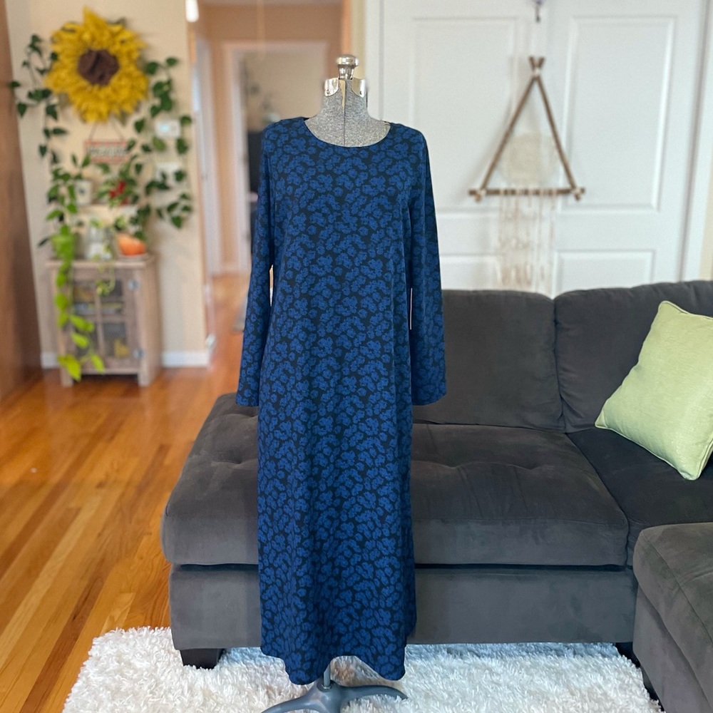 S NWT Elizabeth & James bohemian long sleeve crew neck blue black maxi dress